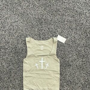 Custom Designed Beige Tank Top with Cross Design- New With Tags